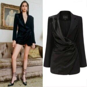 NWOT Nana Jacqueline Elora Blazer Black Gathered Satin Mini Dress Size M